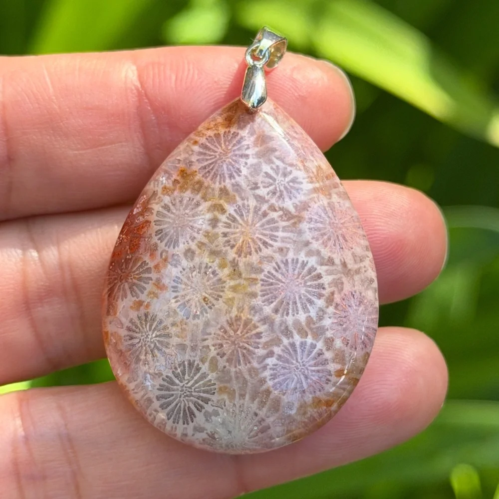 Sterling silver 925 stamped purple pink‎ coral jade pendant 0449